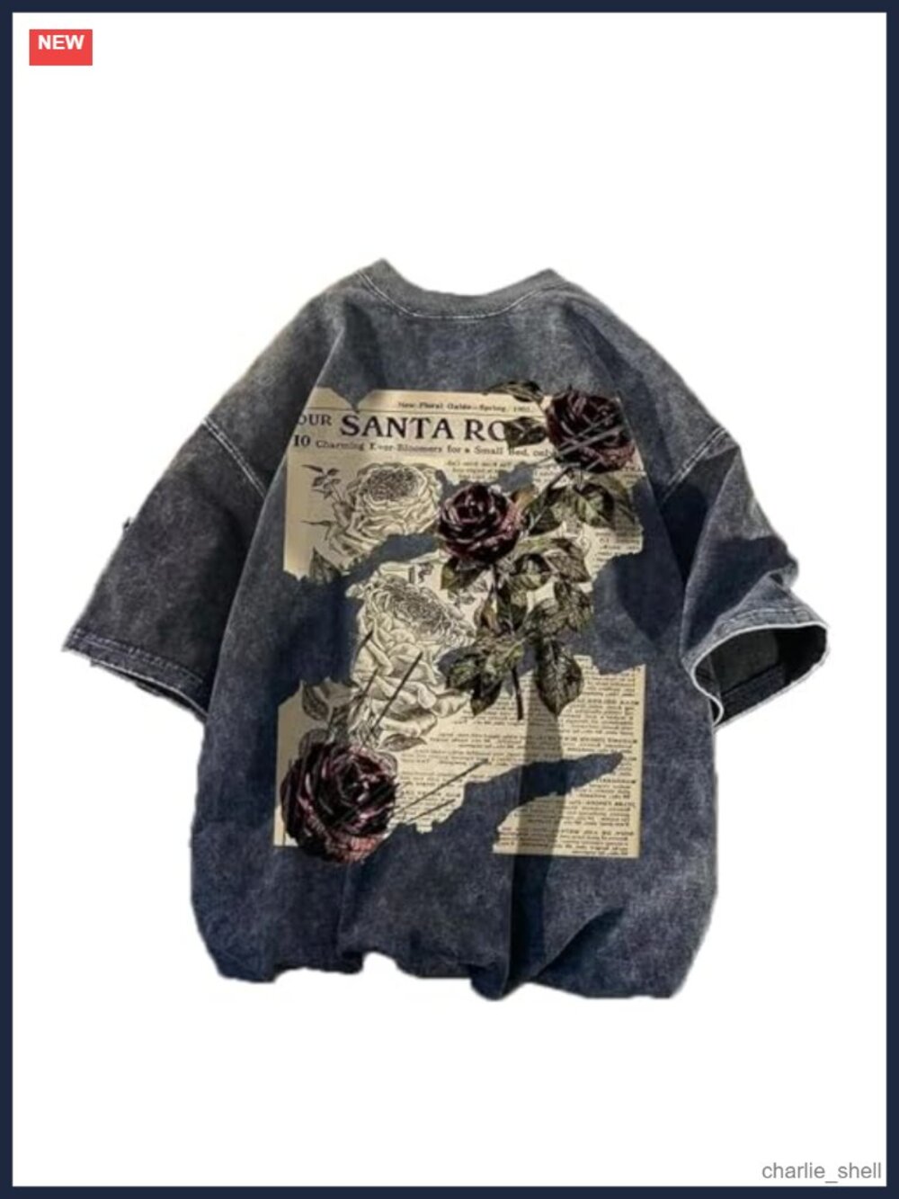 Unisex Y2K Gothic Tee Rose Letter Print Oversized Grunge Casual Cotton T-Shirt